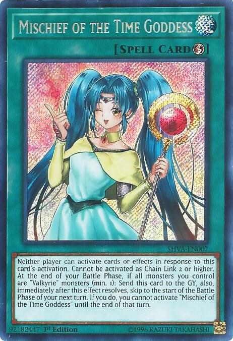 Mischief of the Time Goddess - Yugioh - Spell Card - SHVA-EN007 Secret Rare 1st Edition Shadows in Valhalla (SHVA) Mischief of the Time Goddess - Yugioh - Spell Card - SHVA-EN007 Secret Rare 1st Edition Shadows in Valhalla (SHVA)