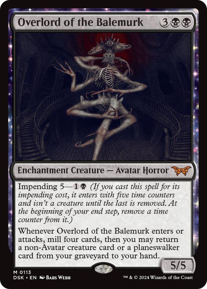 mtg black card Magic the Gathering Duskmourn: House of Horror Mythic Rare Overlord of the Balemurk #113