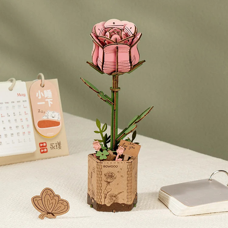 Rowood DIY Wooden Flower Kit  - Pink Rose