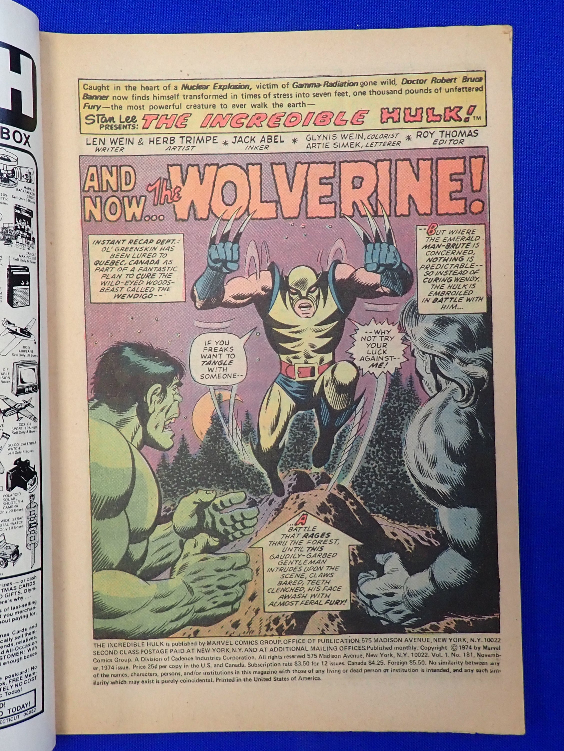 Incredible Hulk #181 (1974) - VG (4.0) - Missing MVS - 1st Wolverine