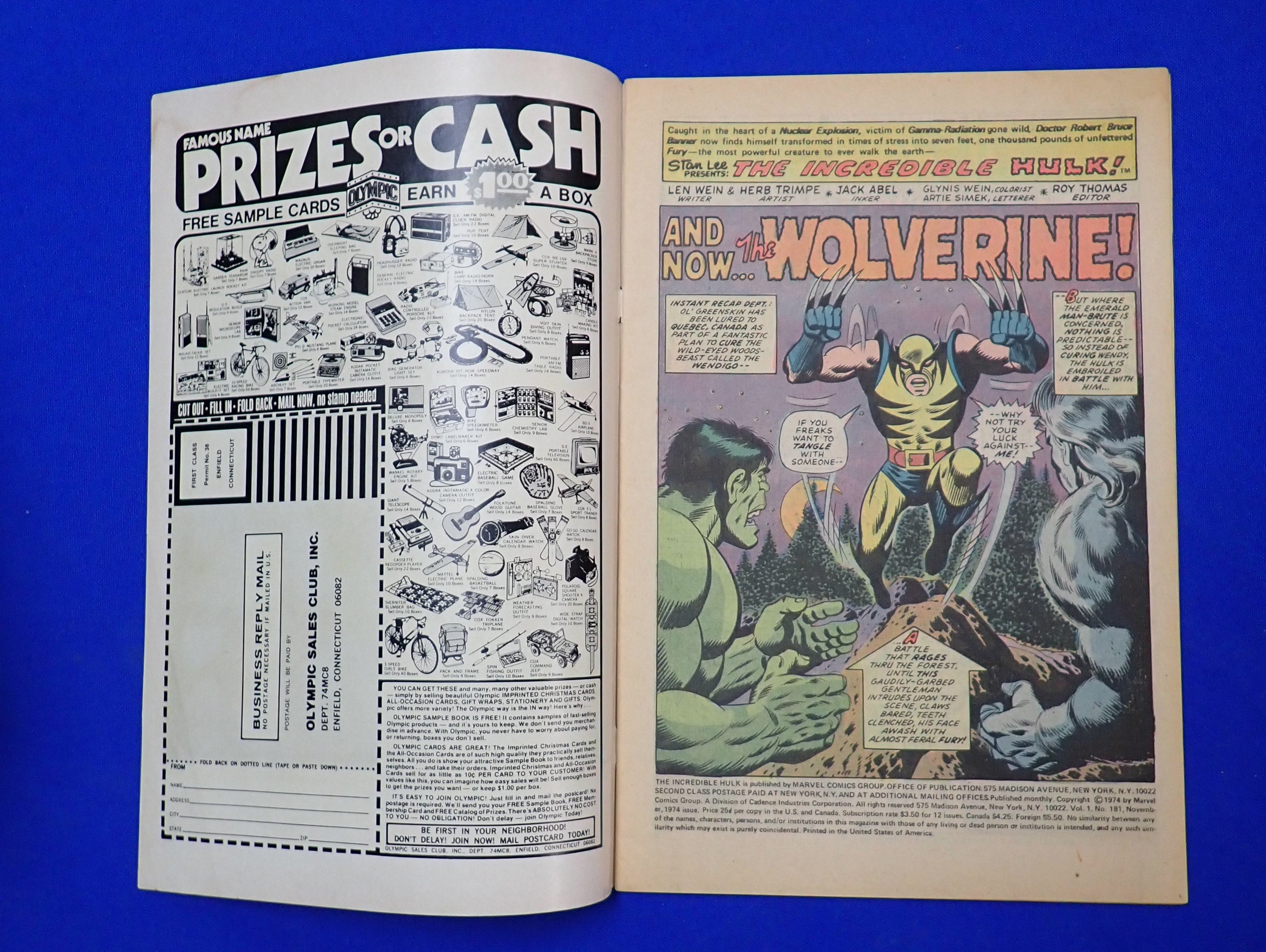 Incredible Hulk #181 (1974) - VG+ (4.5) - 1st Wolverine + MVS Intact