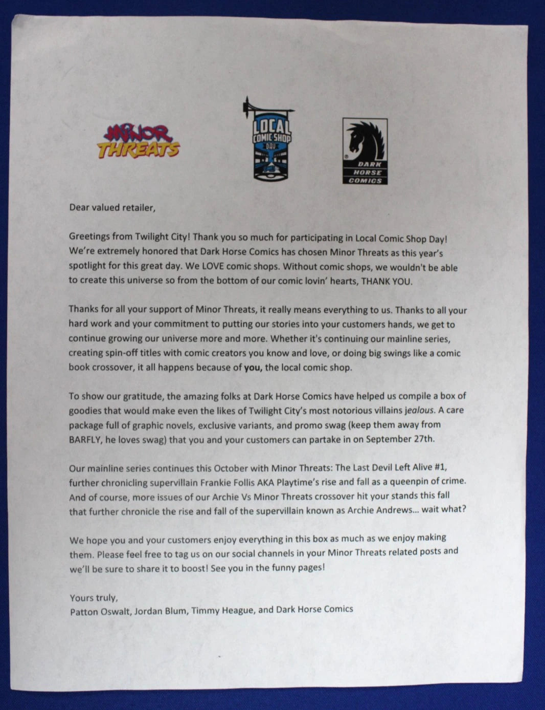 Dark Horse Minor Threats LCSD 2025 Promo Bundle