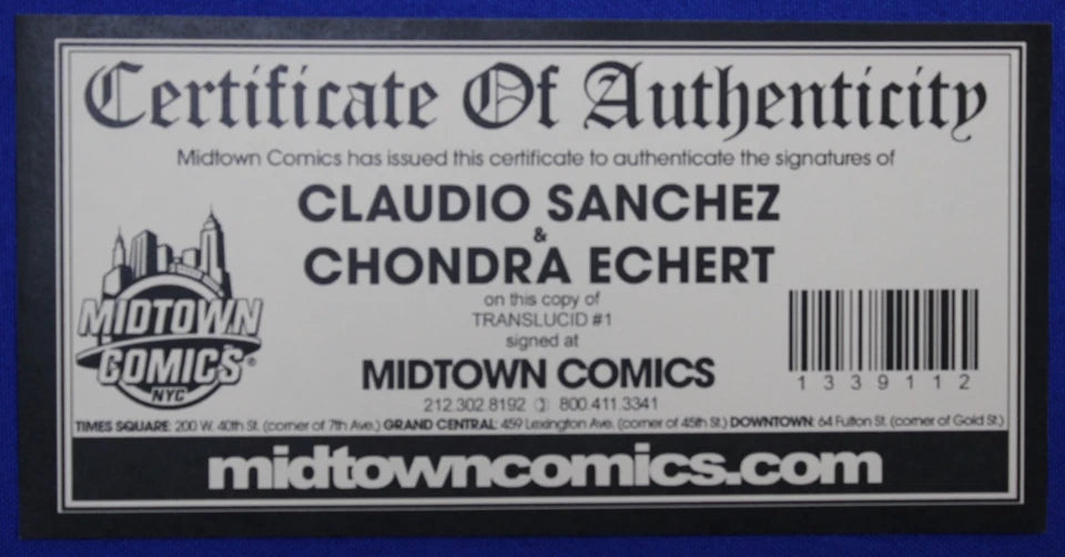 Translucid #1 SIGNED x2 Claudio Sanchez & Chondra Echert w/ COA VF/NM