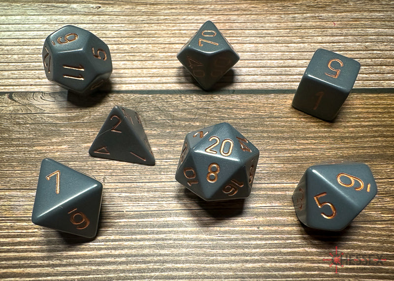 Opaque Dark Grey/copper Polyhedral 7-Die Set