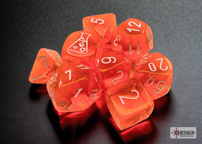 Translucent Neon Orange/white Polyhedral 7-Die Set (with bonus die)
