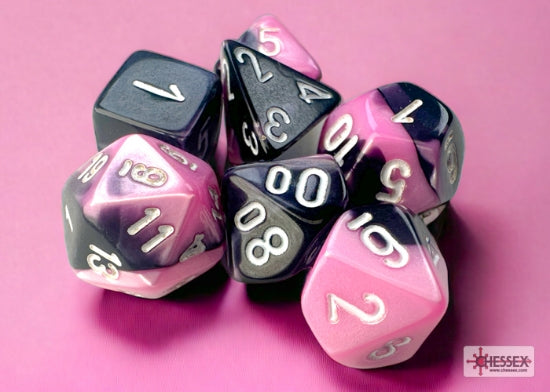 Gemini Black-Pink/white Mini-Polyhedral 7-Dice Set