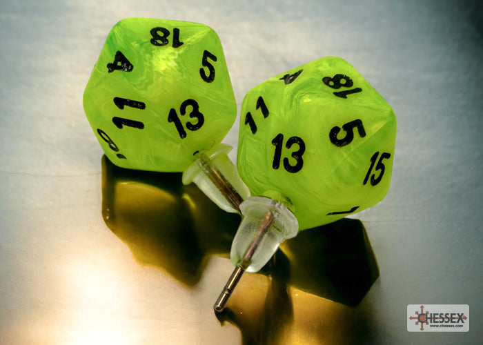 Stud Earrings Vortex® Bright Green Mini-Poly d20 Pair