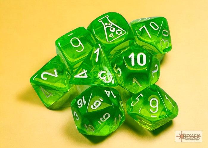 Translucent Rad Green/white Polyhedral 7-Die Set (with bonus die)