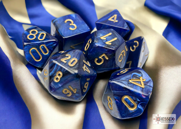 Scarab Royal Blue/gold Polyhedral 7-Dice Set