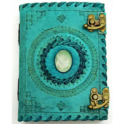 Blue Leather Embossed Journal with Quartz Stone