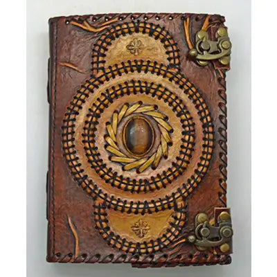 2 Tone Leather Embossed Journal with Tiger Eye Stone