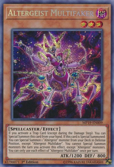 YuGiOh 2019 Gold Sarcophagus Tin Mega Pack Prismatic Secret Rare Altergeist Multifaker Mp19-en009 YuGiOh 2019 Gold Sarcophagus Tin Mega Pack Prismatic Secret Rare Altergeist Multifaker Mp19-en009