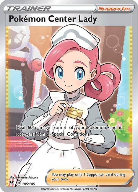 lady trainer pokemon card Pokemon Center Lady - Trainer - Supporter - 185/185 (Holofoil) (Full Art)