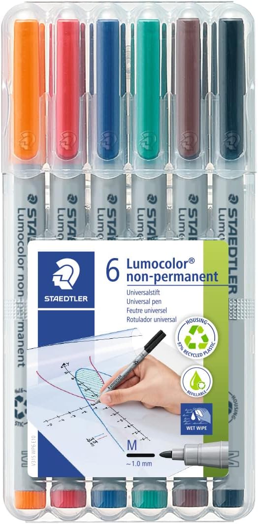 Staedtler Lumocolor Marker: Wet Erase: 6 Pen Set