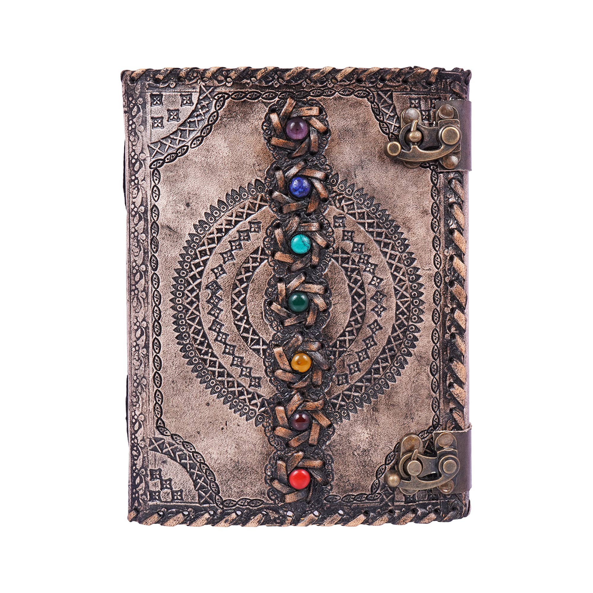 Antique Embossed Chakra Stones Leather Journal 6x8 Inches