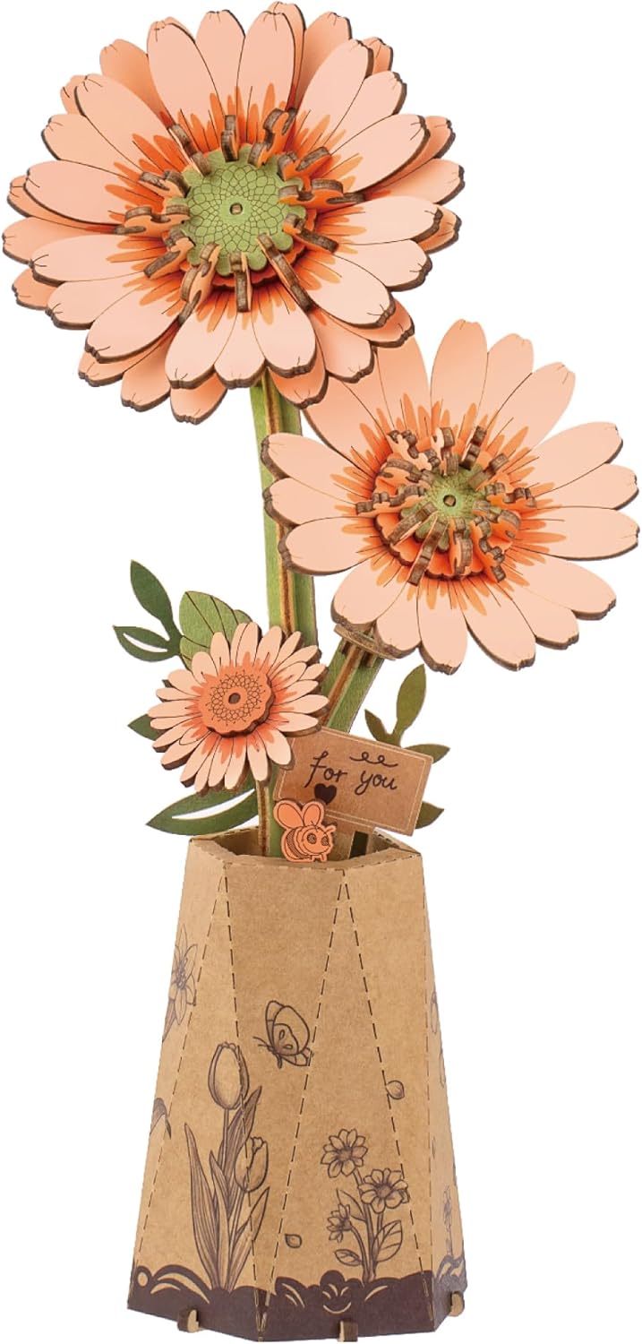 Rowood DIY Wooden Flower Light Orange Gerbera Daisy