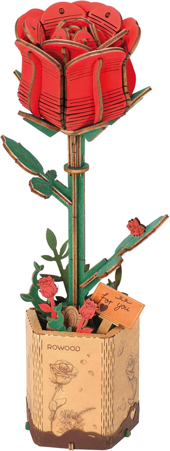 Rowood DIY Wooden Flower Kit - Red Rose