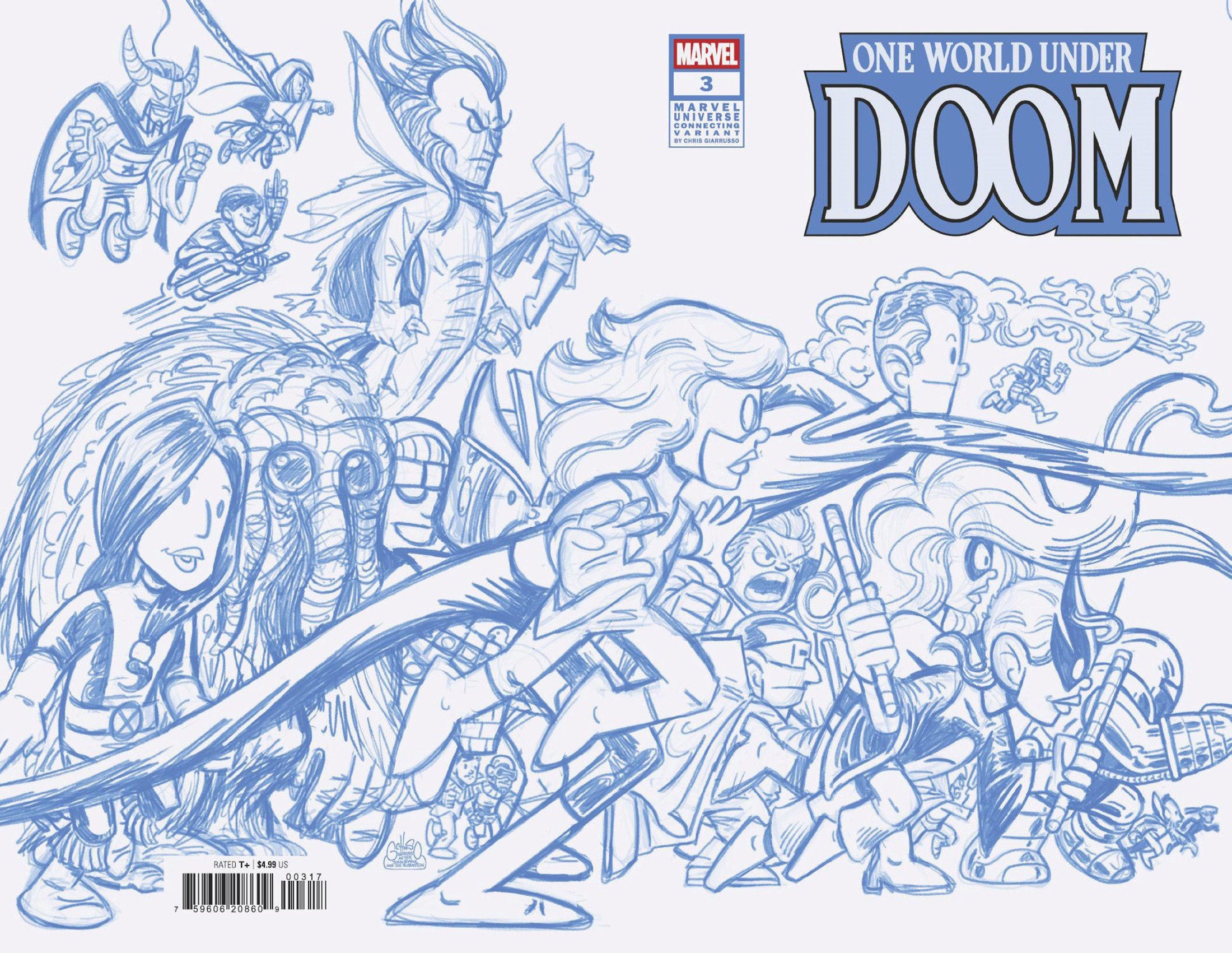One World Under Doom #3 1:50 Chris Giarrusso Marvel Universe Connecting Blue Line Sketch Wrap Variant H