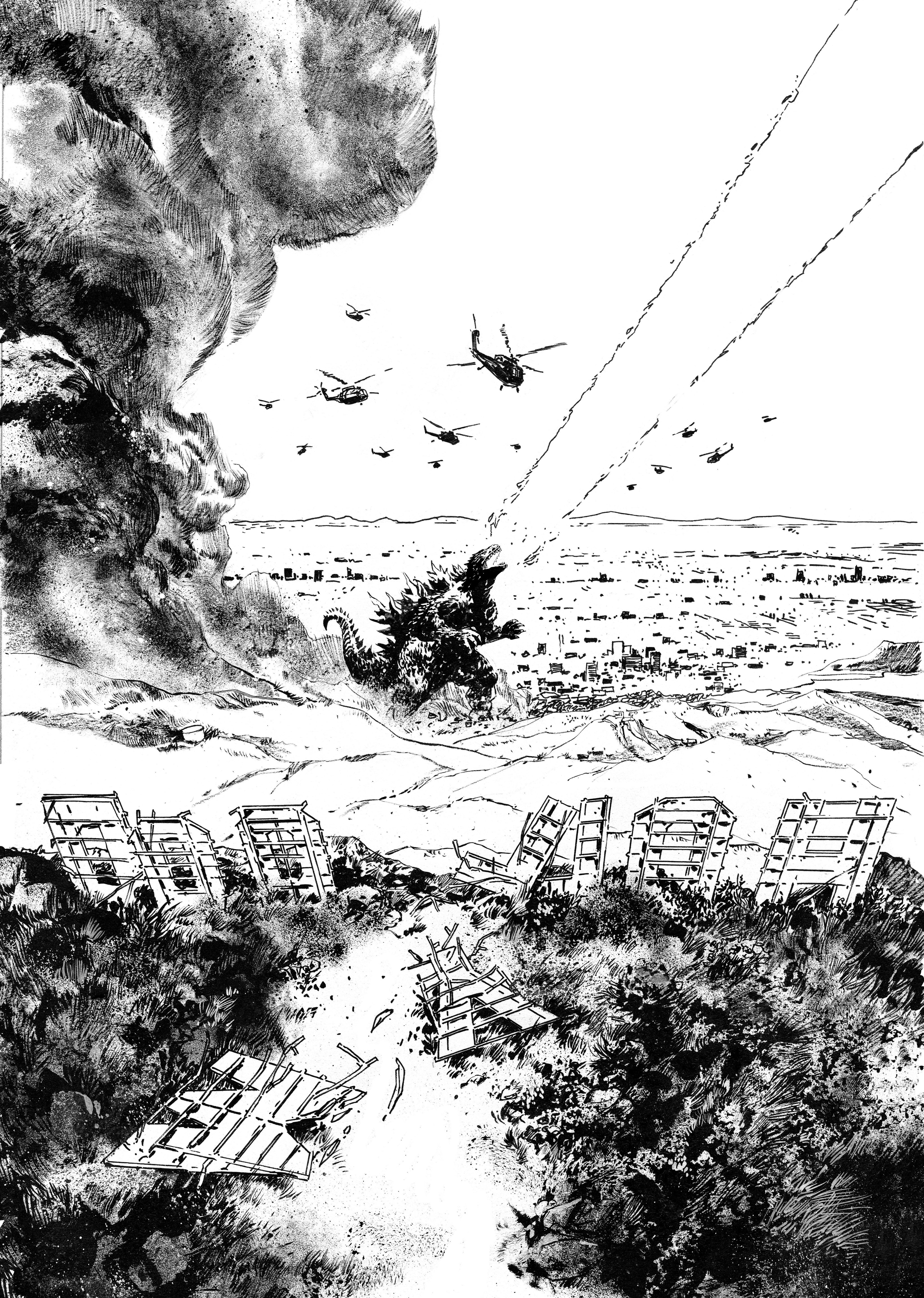 Godzilla vs. America: Los Angeles Variant 1:25 (Hardman Full Art Black & White)