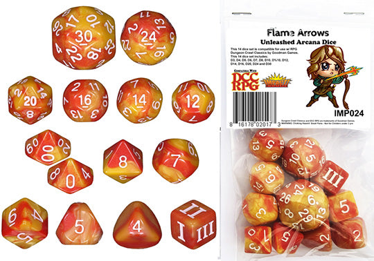 DCC RPG Dice – Flame Arrows Dice Set Unleashed Arcana Dice