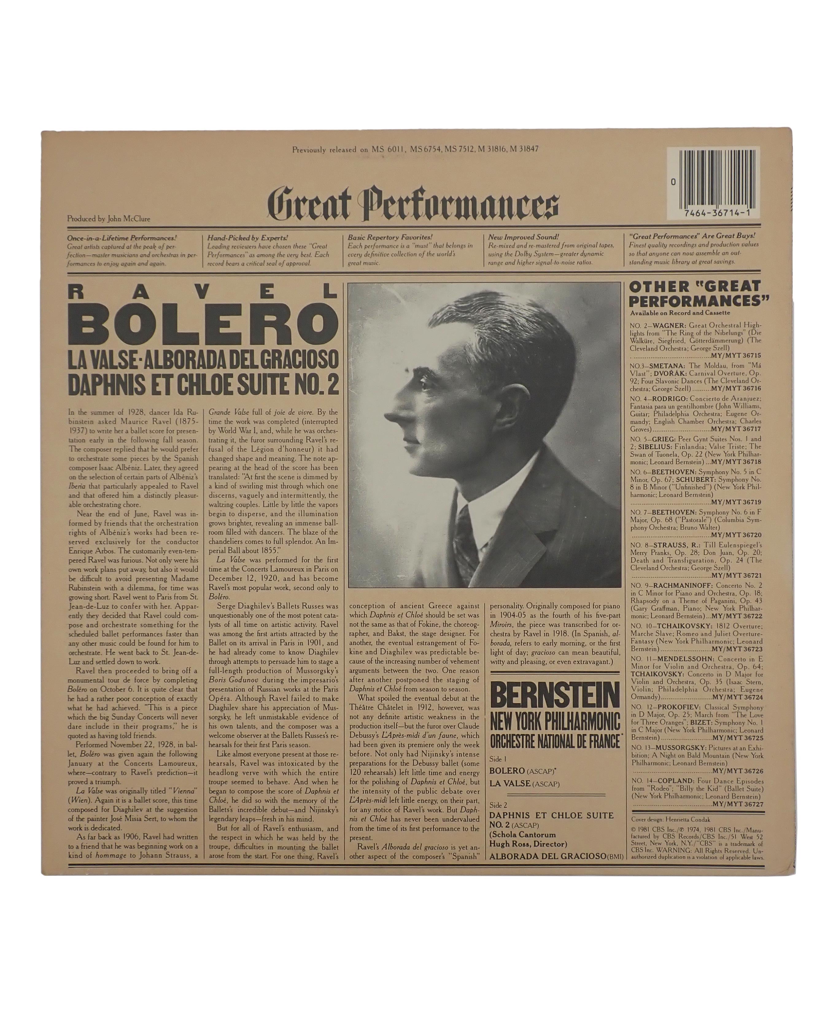 Ravel, Bernstein, New York Philharmonic, Orchestre National De France – Bolero / La Valse / Alborada Del Gracioso / Daphnis Et Chloe Suite No. 2 - Vinyl