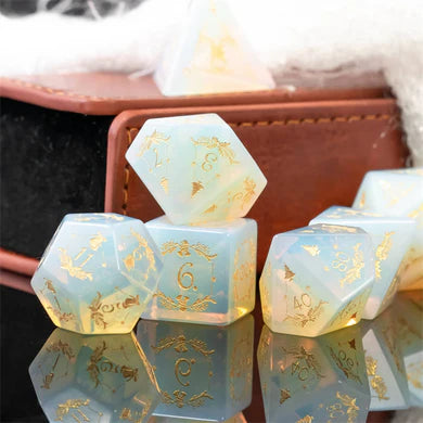 Opalite with Embellishment - Engraved with Gold Dice Set