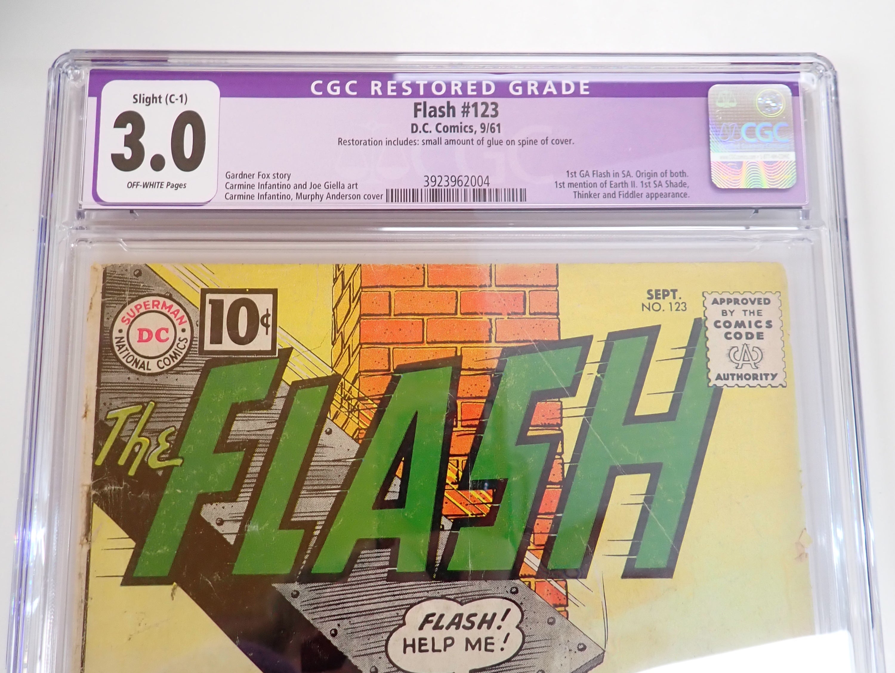 Flash #123 (1961) - CGC 3.0 Restored - 1st GA Flash in SA, Origin