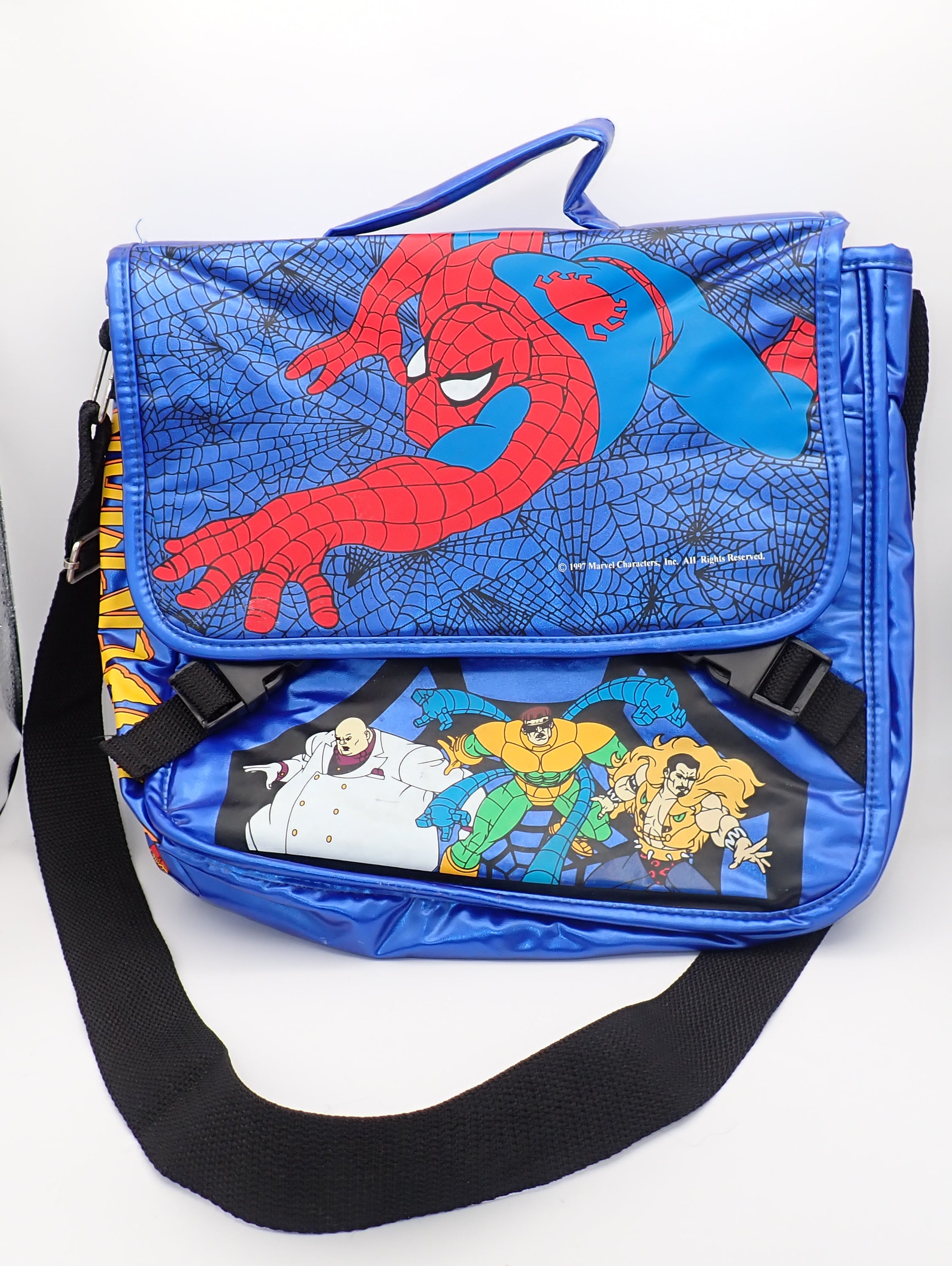 Vintage 1997 Mischief Makers Spider-Man & Villains Blue Messenger Bag
