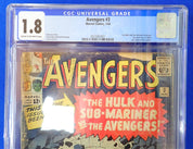 Avengers #3 (1964) - CGC 1.8 - 1st Hulk and Sub-Mariner Team-Up
