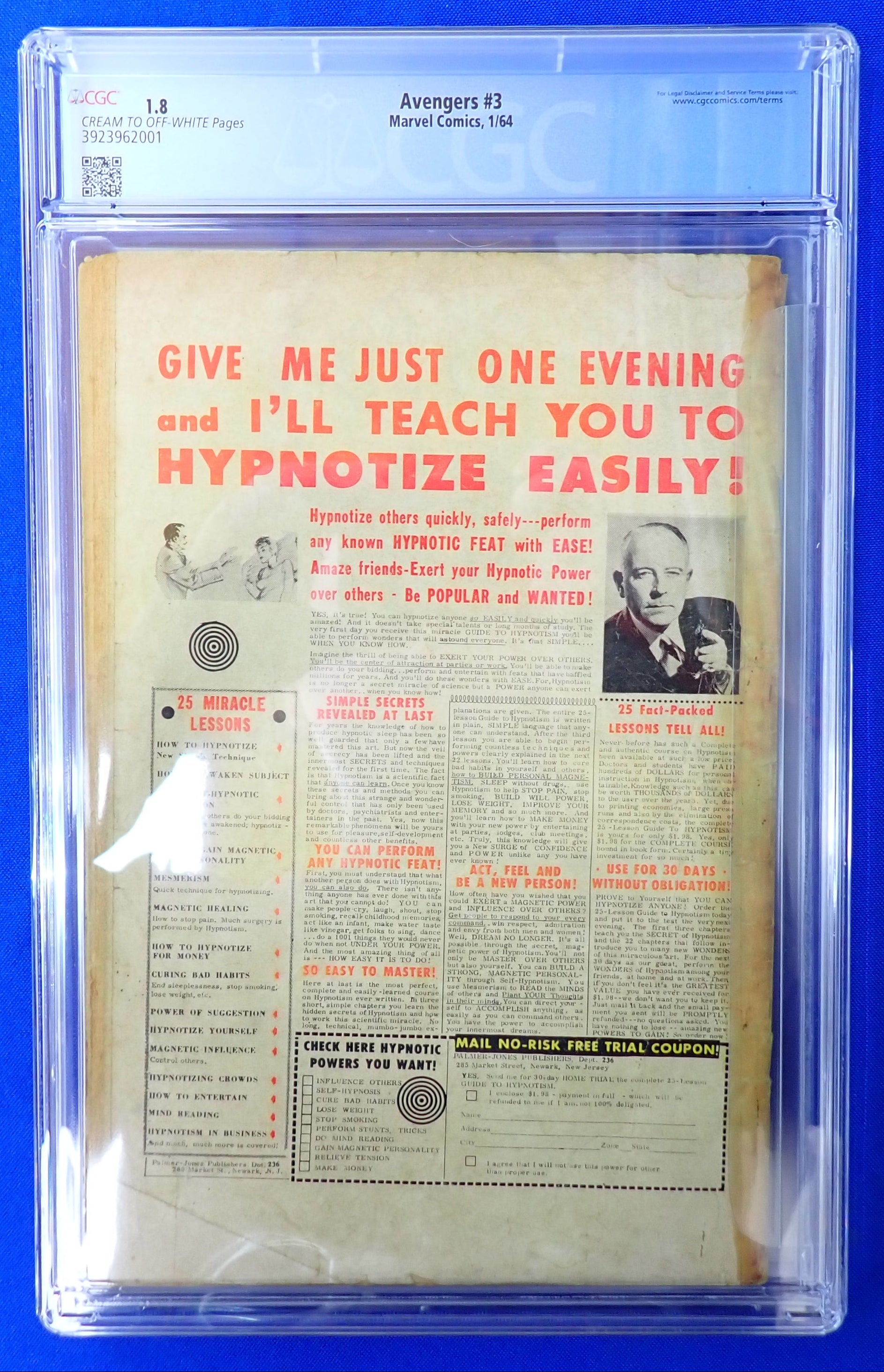 Avengers #3 (1964) - CGC 1.8 - 1st Hulk and Sub-Mariner Team-Up