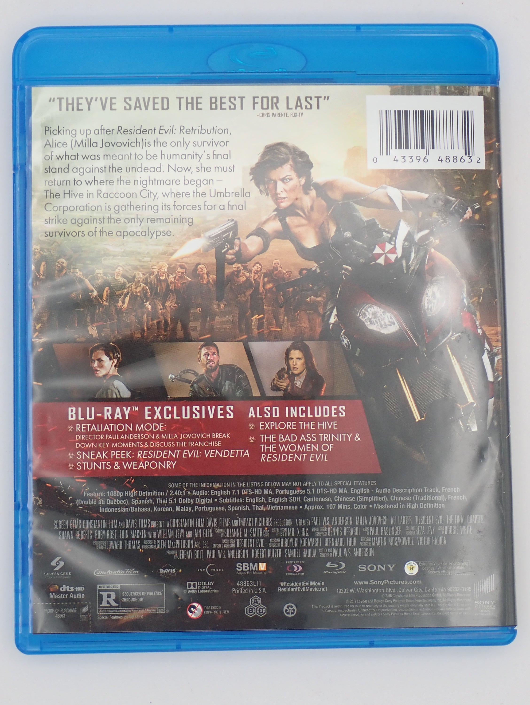 Resident Evil The Final Chapter - Blu-Ray