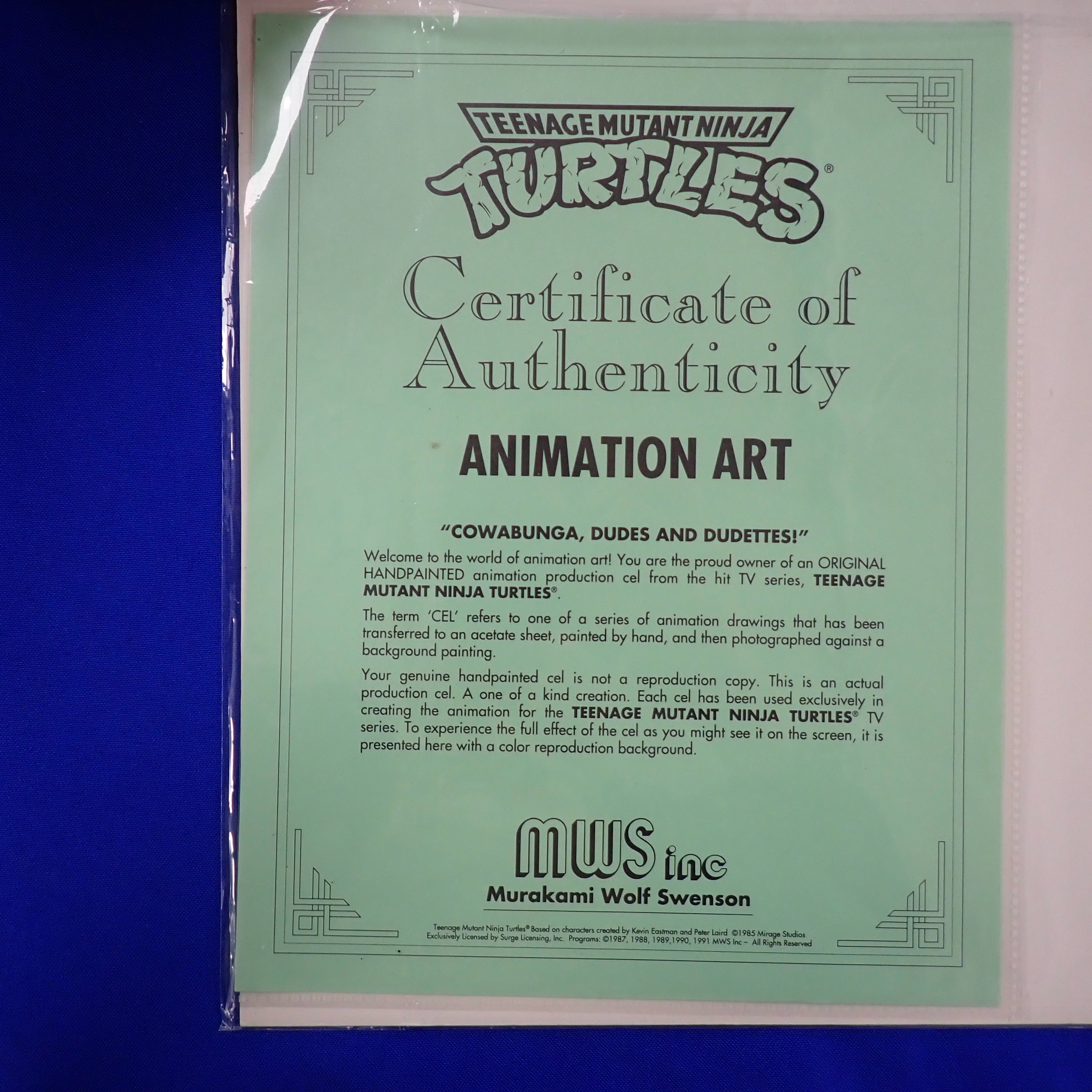TMNT Animation Cel Art w/ COA