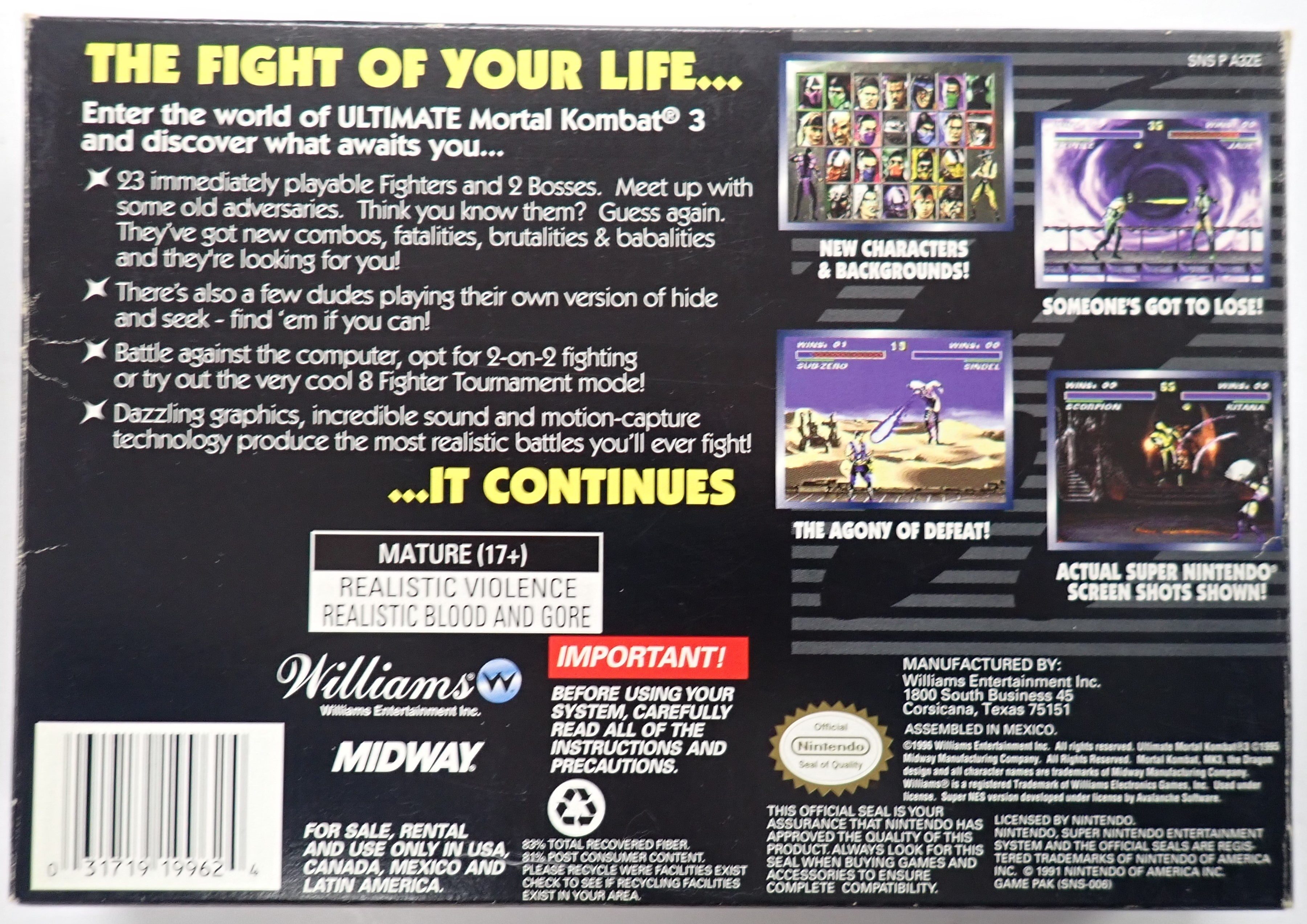 Ultimate Mortal Kombat SNES | Super Nintendo Jeux Occasion | retrogaming Ultimate Mortal Kombat SNES | Super Nintendo Jeux Occasion | retrogaming