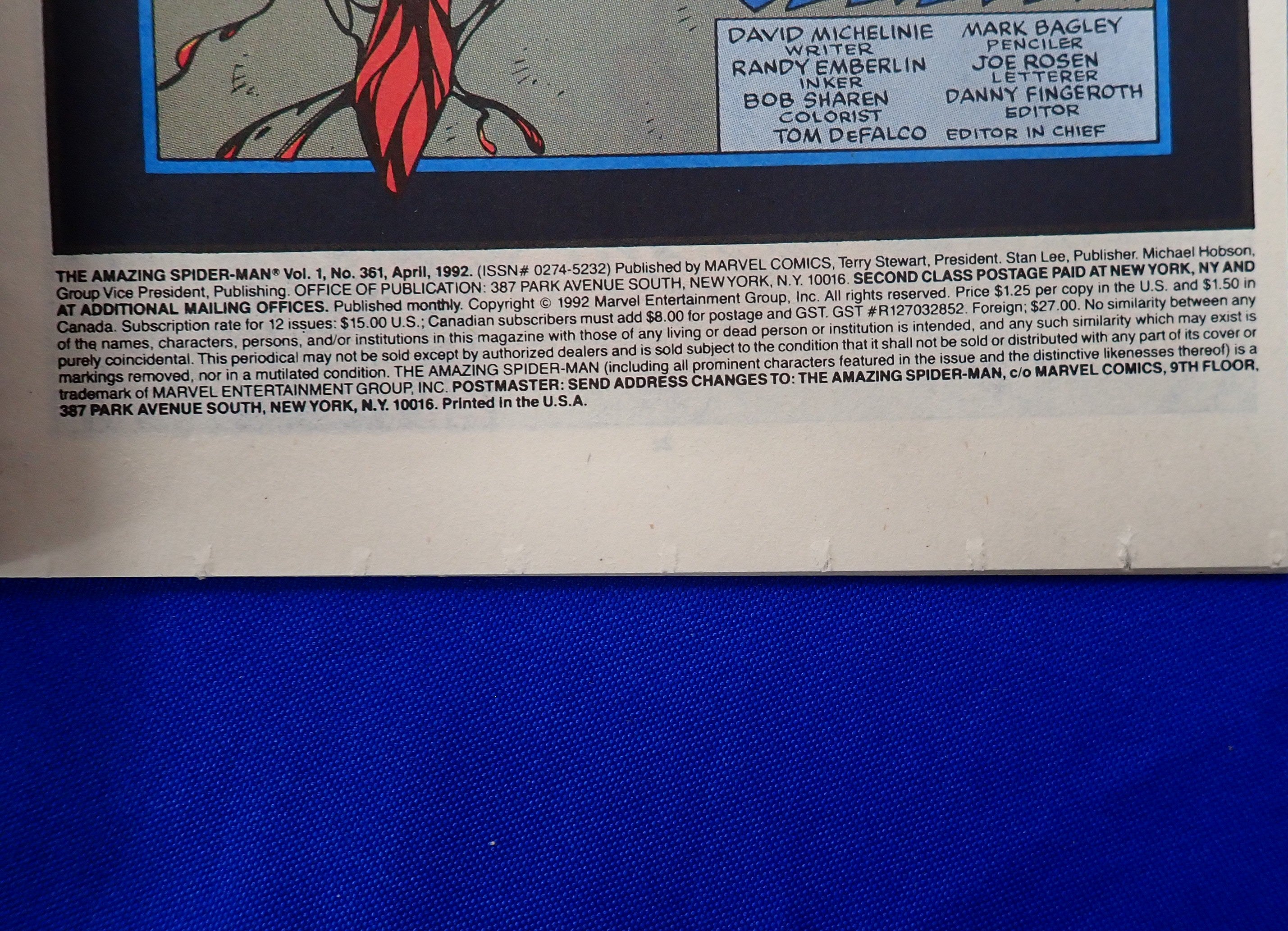 Amazing Spider-Man #361 (1992) - VF/NM- (9.0/9.2) - 1st Full Carnage