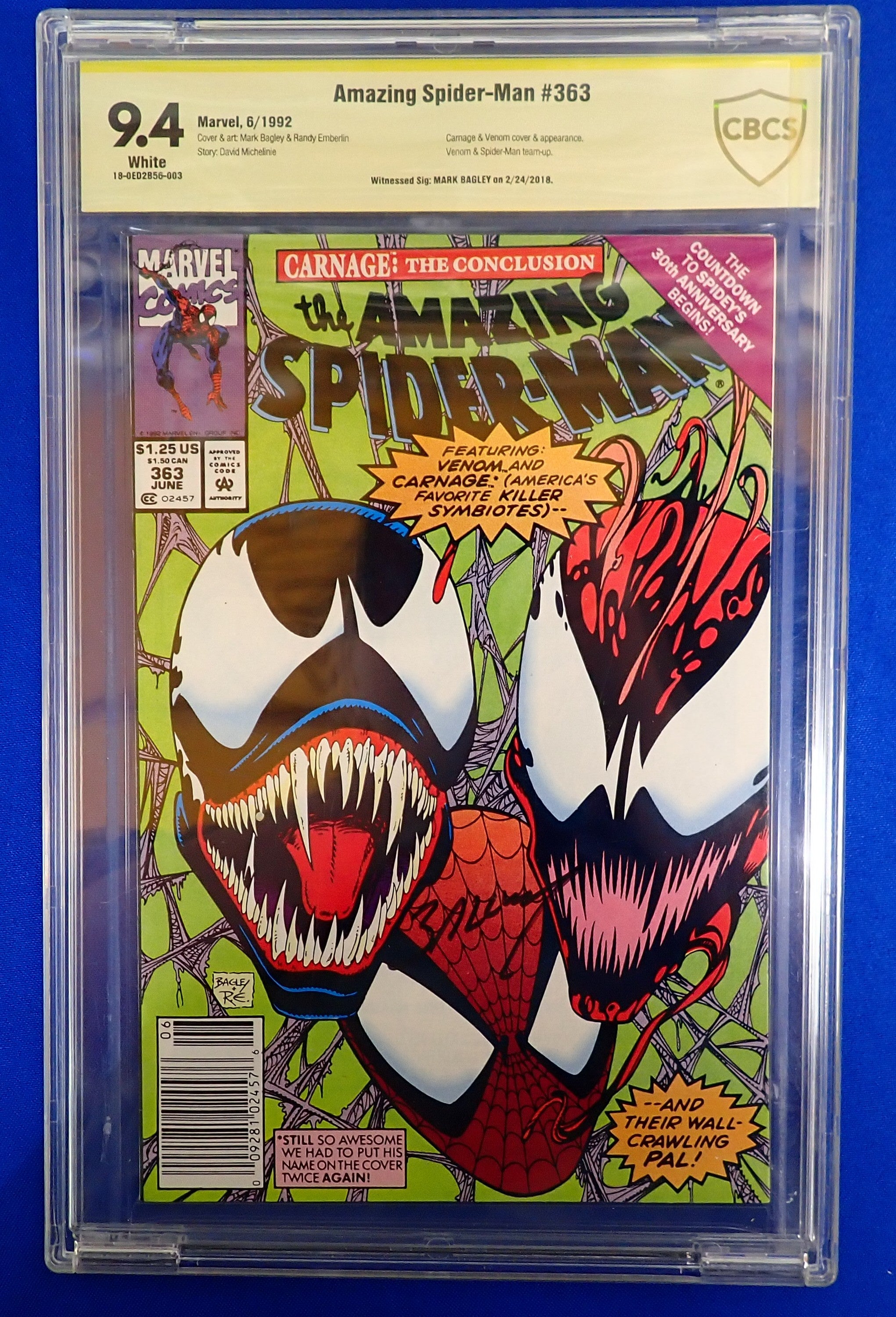 Amazing Spider-Man #363 (1992) - CBCS 9.4 - SIGNED Mark Bagley