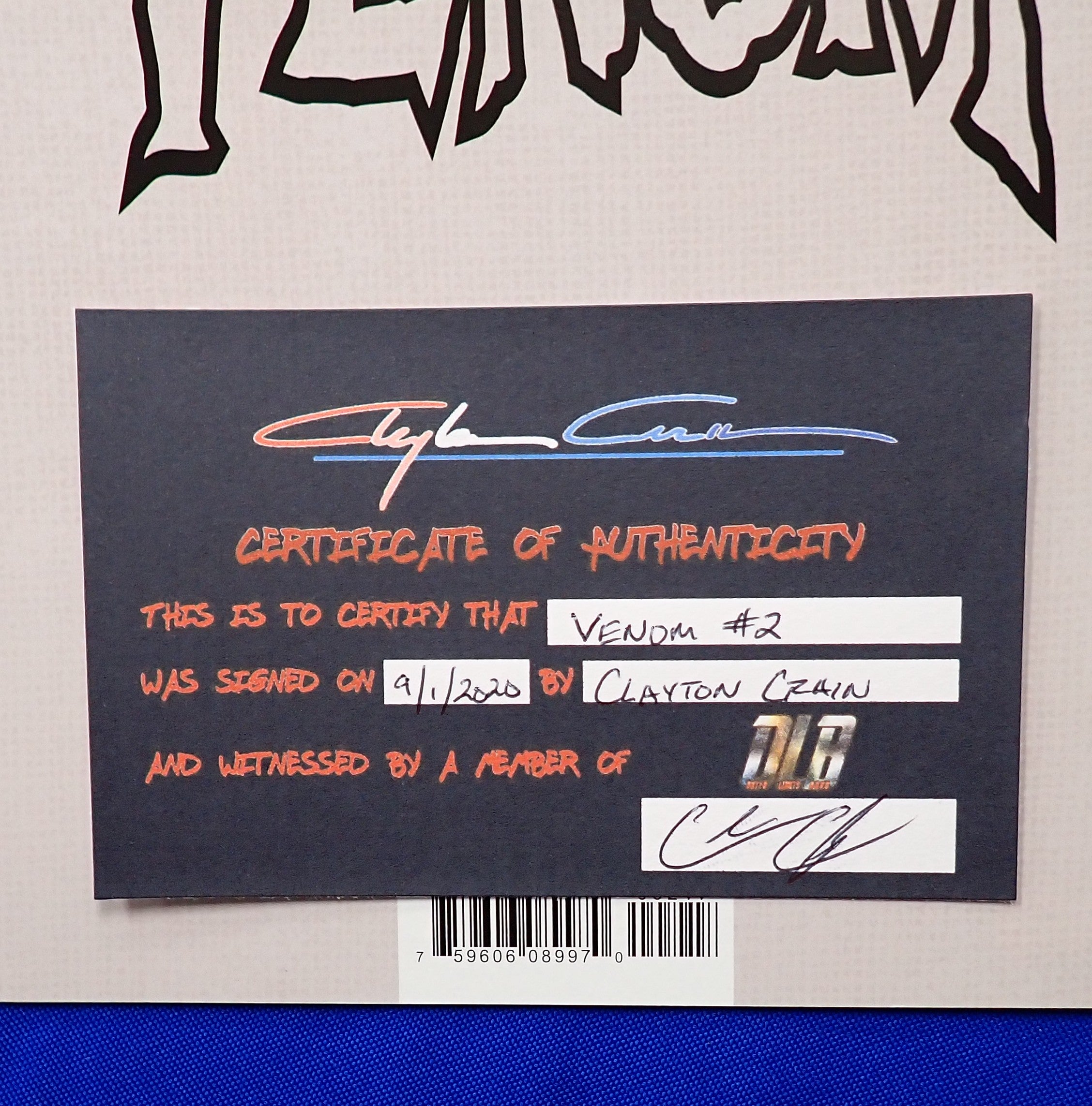Venom #2 (2018) - NM (9.0+) - SIGNED by Clayton Crain w/ COA