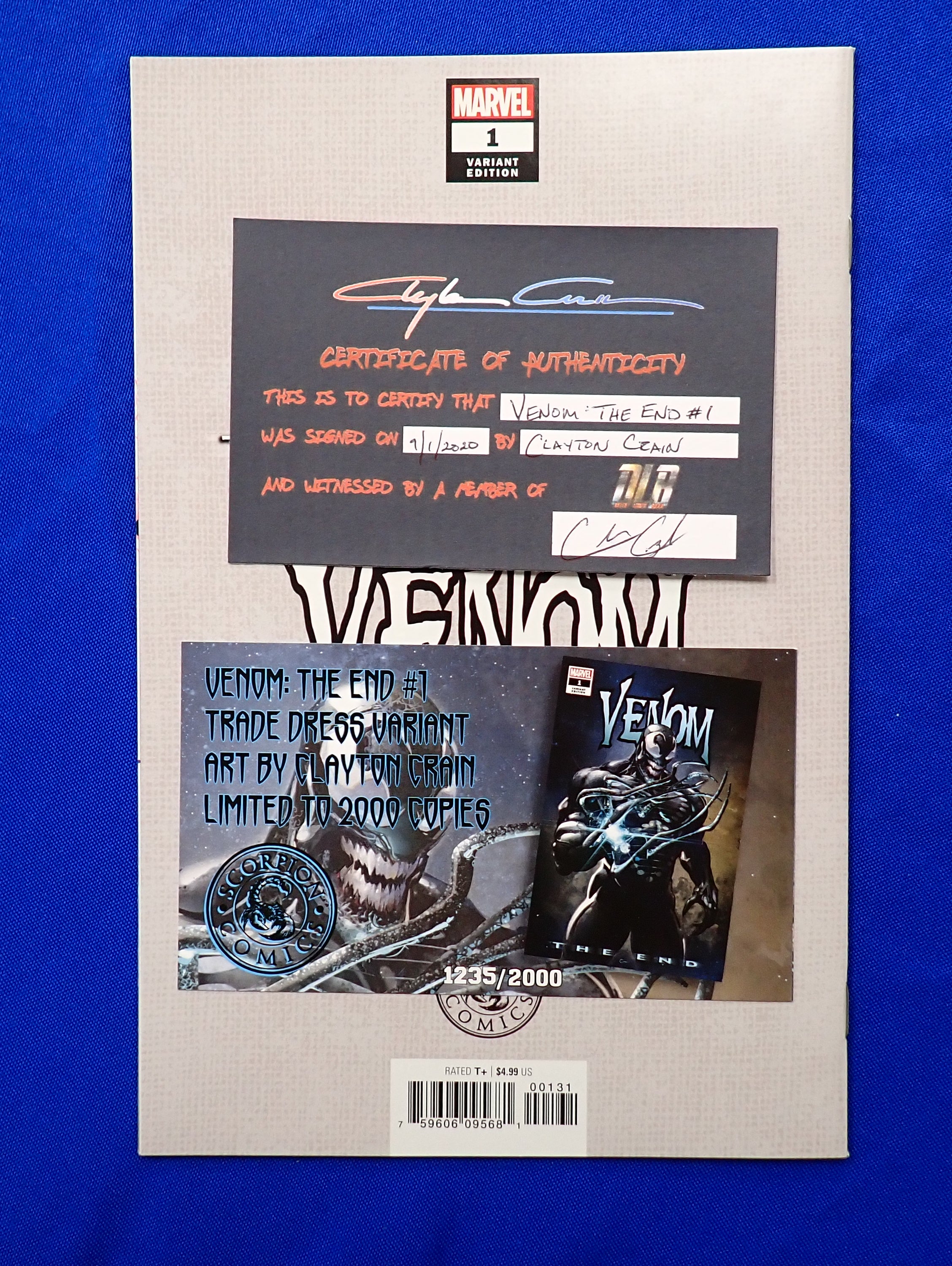 Venom The End #1 (2020) - NM (9.0+) - SIGNED by Clayton Crain w/ COA