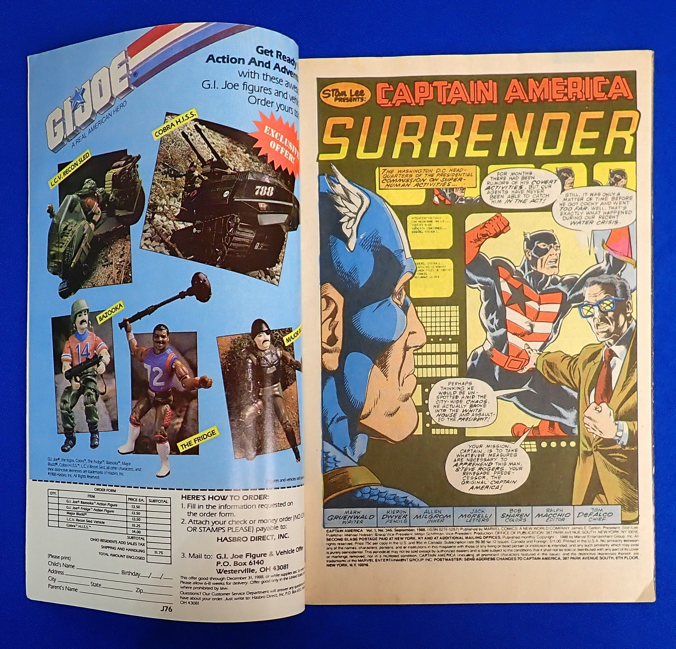 Captain America #345 (1988) - VF- (7.5) - Mark Jeweler Variant