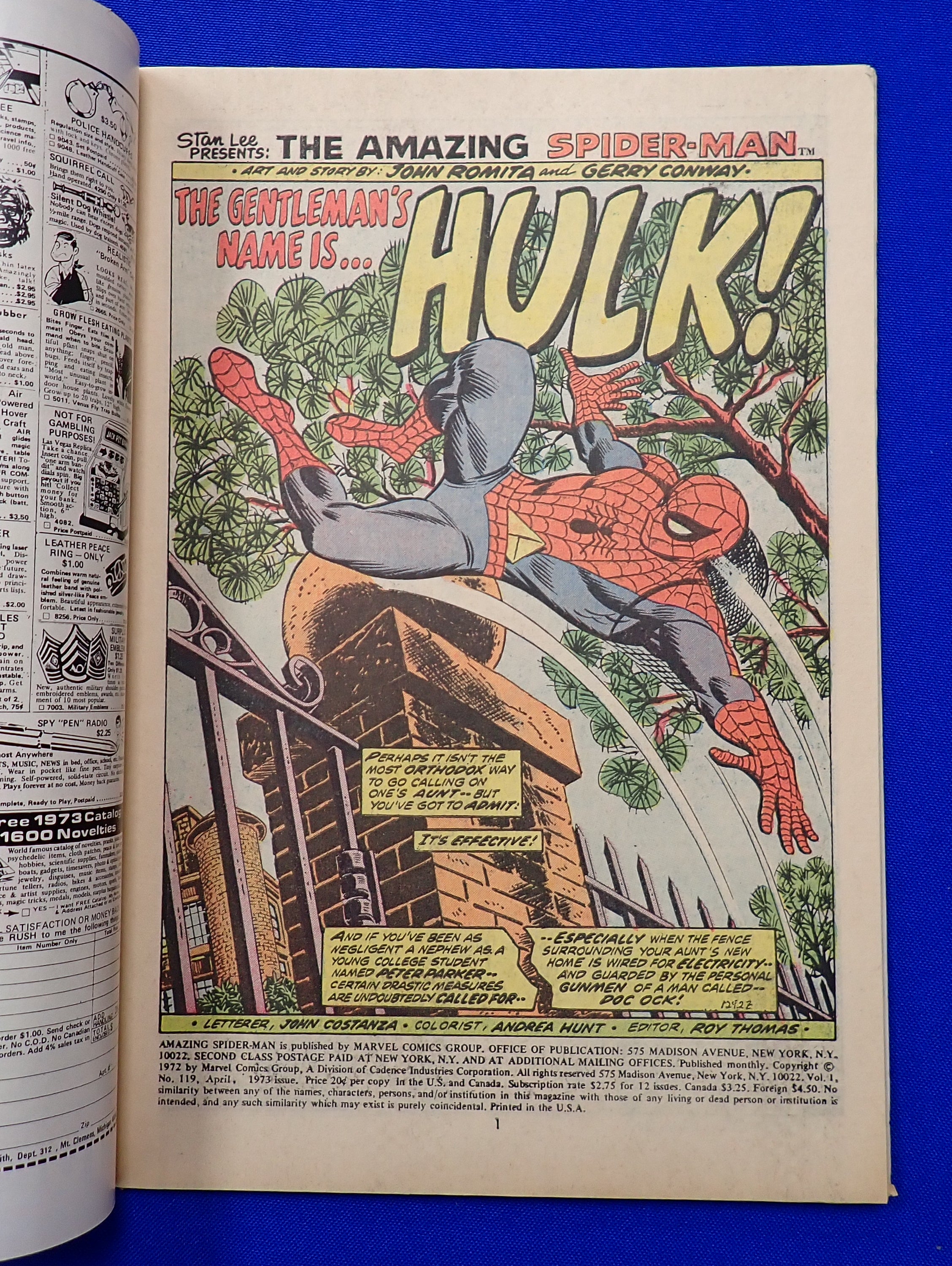 Amazing Spider-Man #119 (1973) - NM- (9.0) - Spider-Man v. Hulk pt.1