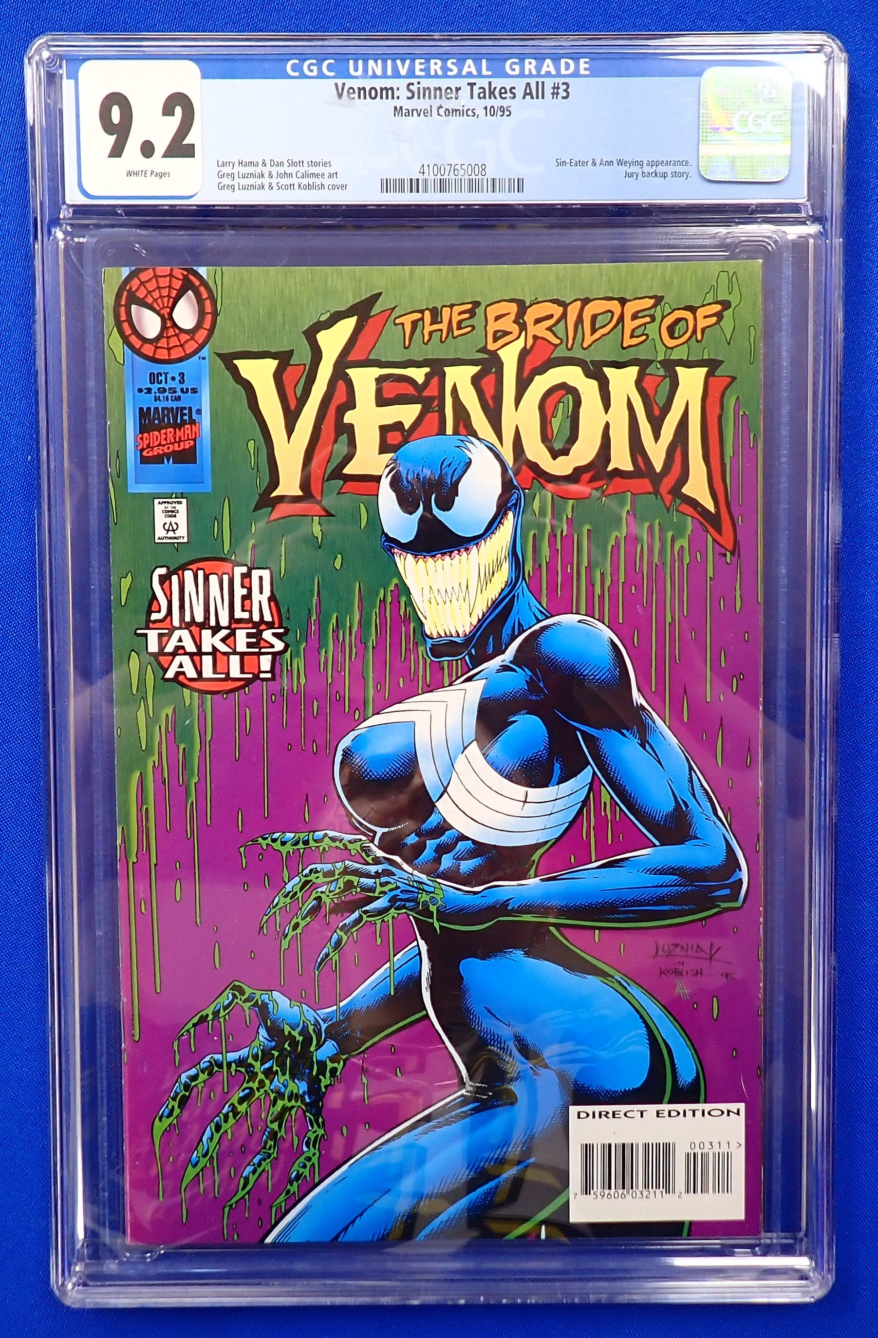 Venom: Sinner Takes All #3 (1995) - CGC 9.2 - Sin-Eater & Ann Weying App.