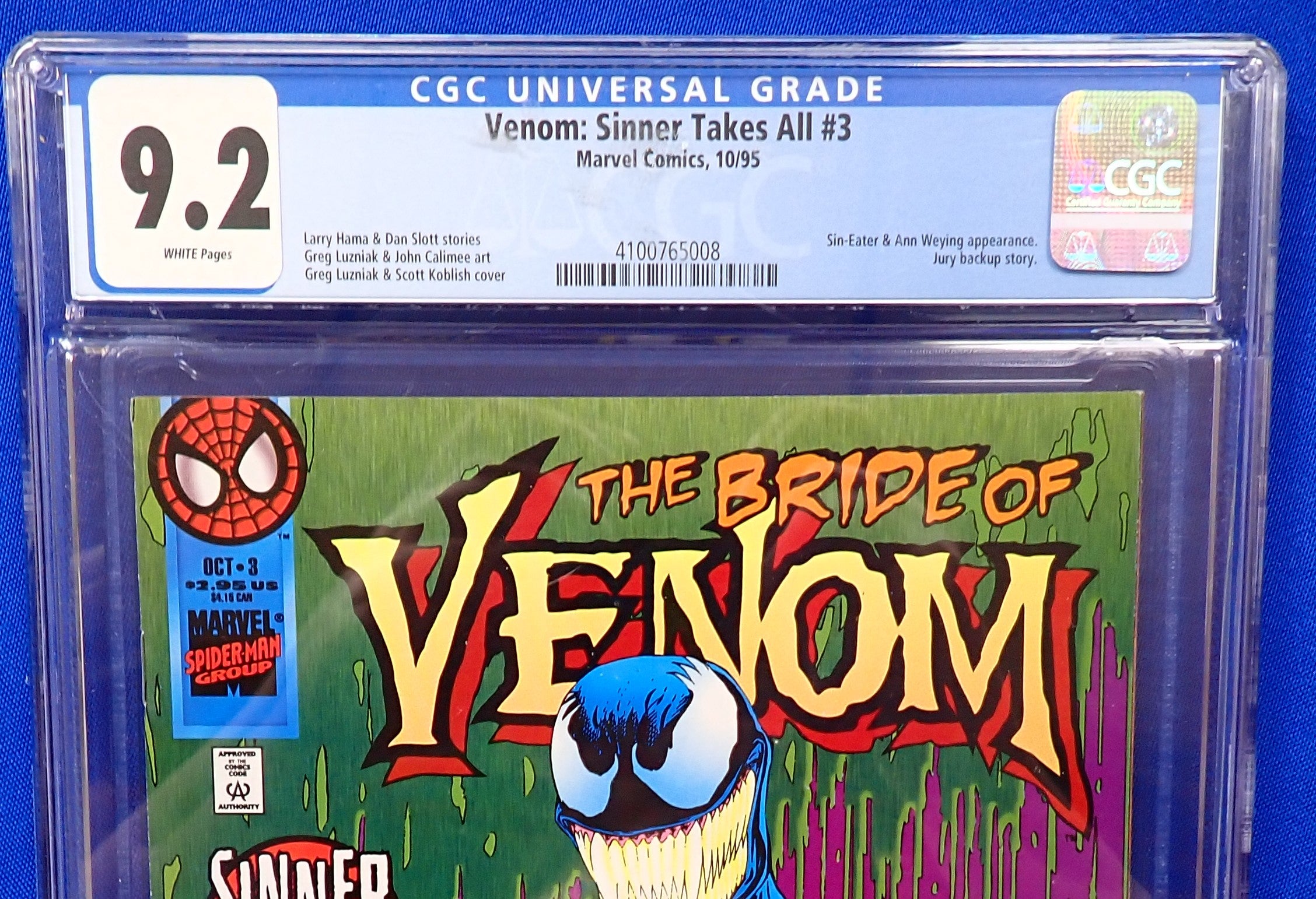 Venom: Sinner Takes All #3 (1995) - CGC 9.2 - Sin-Eater & Ann Weying App.