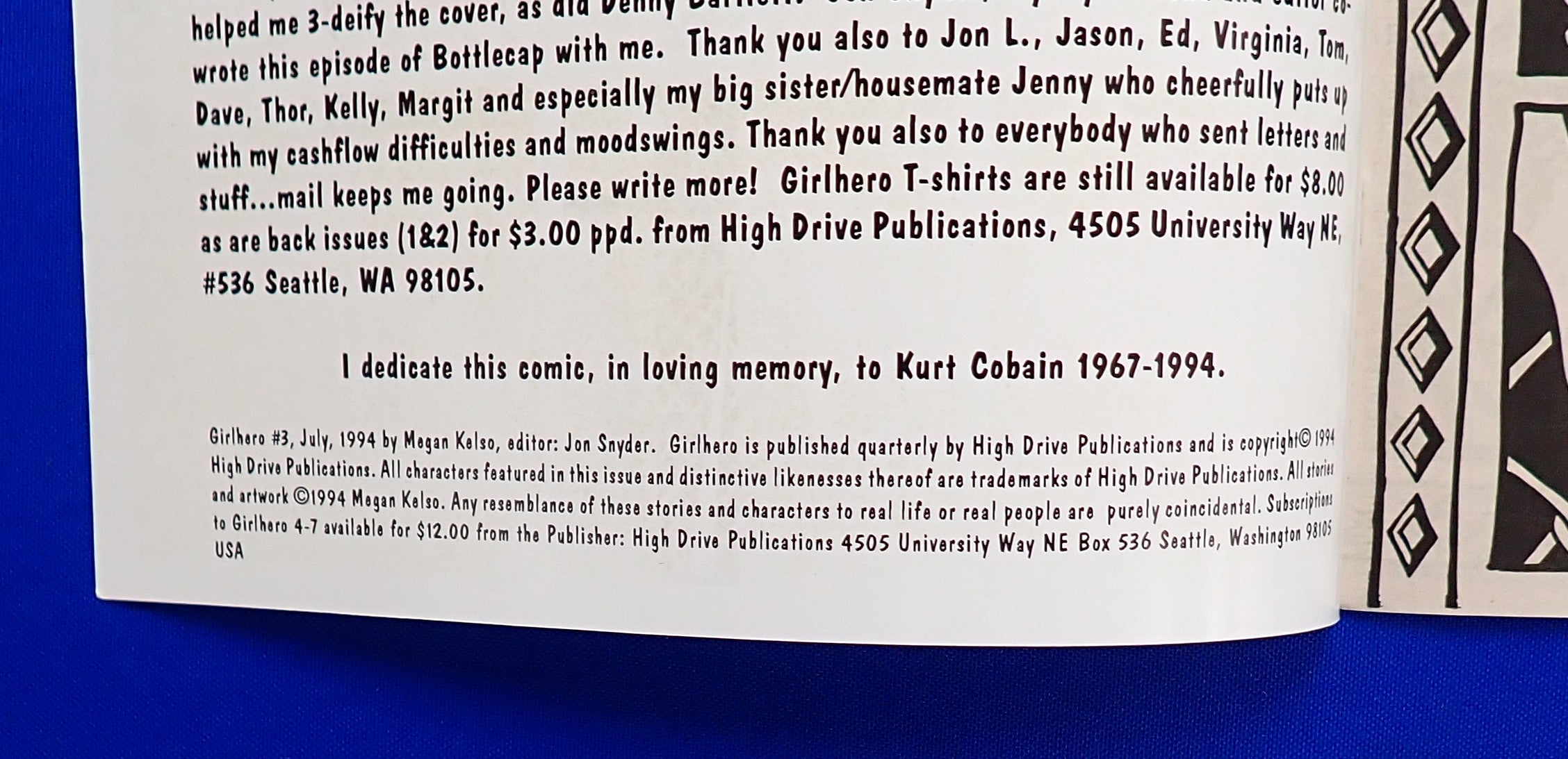 Girl Hero #3 (1994) by Megan Kelso - VF (8.0) - Dedicated to Kurt Cobain