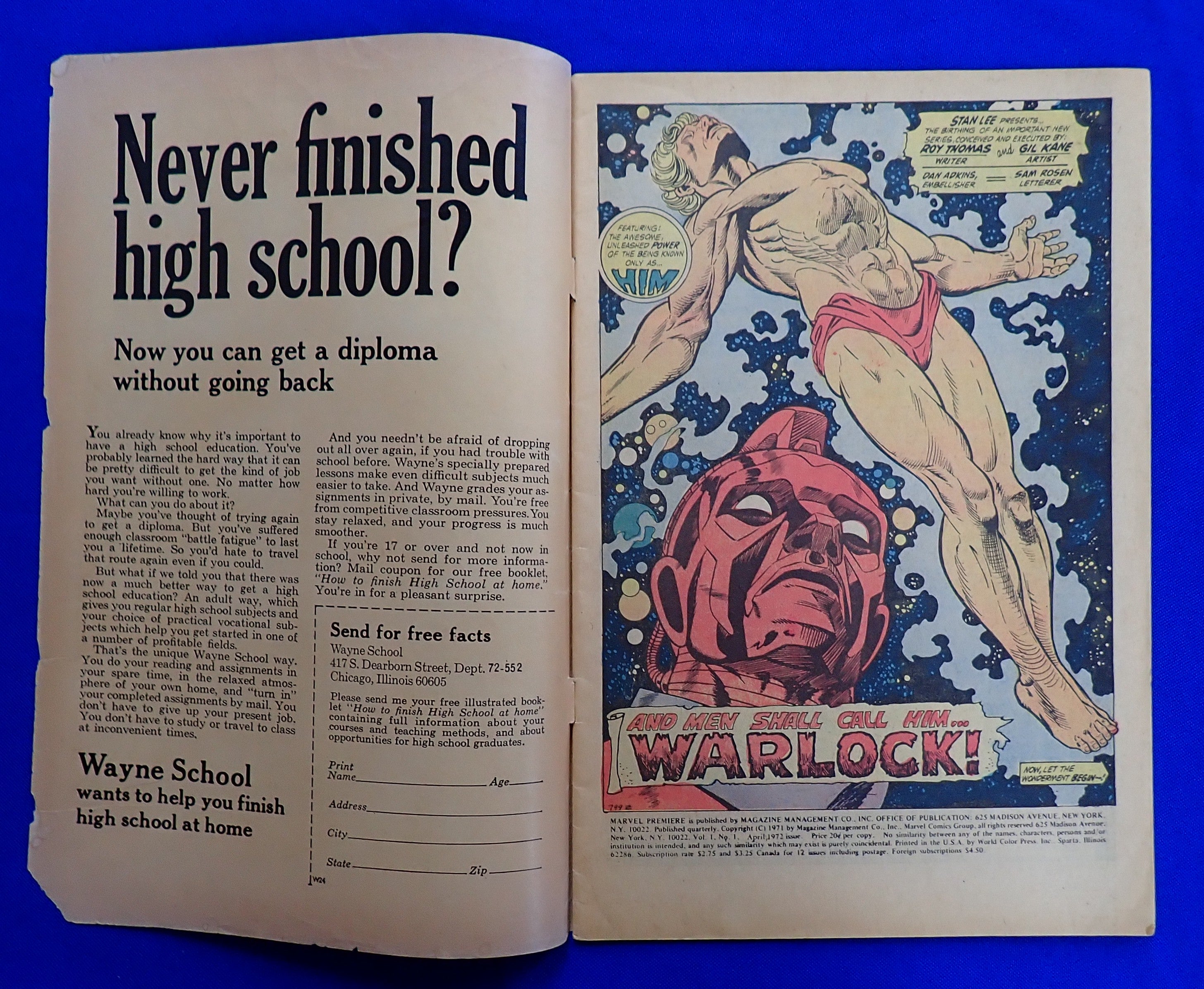 Marvel Premiere #1 (1972) - GD- (1.8) - Rebirth of HIM as Warlock