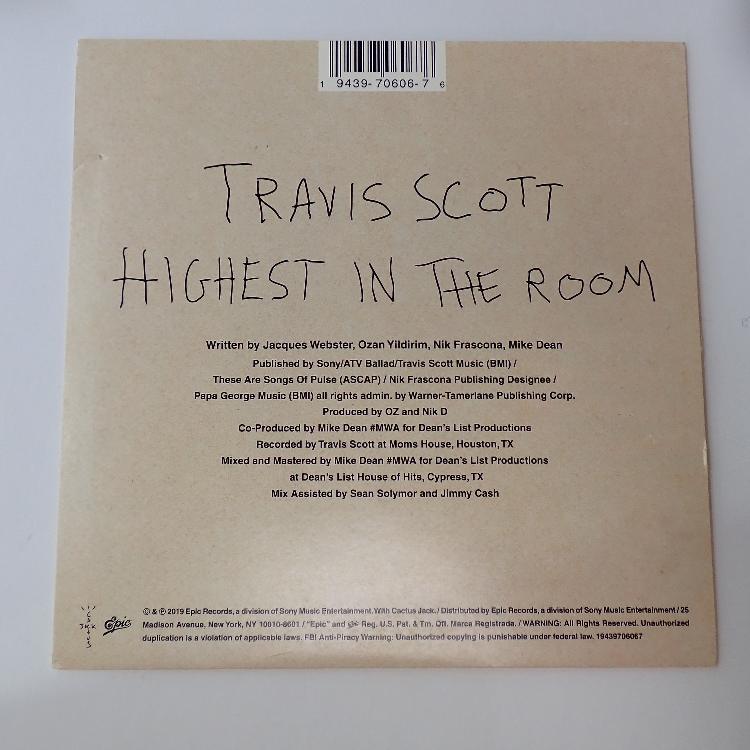 Travis Scott – Highest in the Room - Vinyl