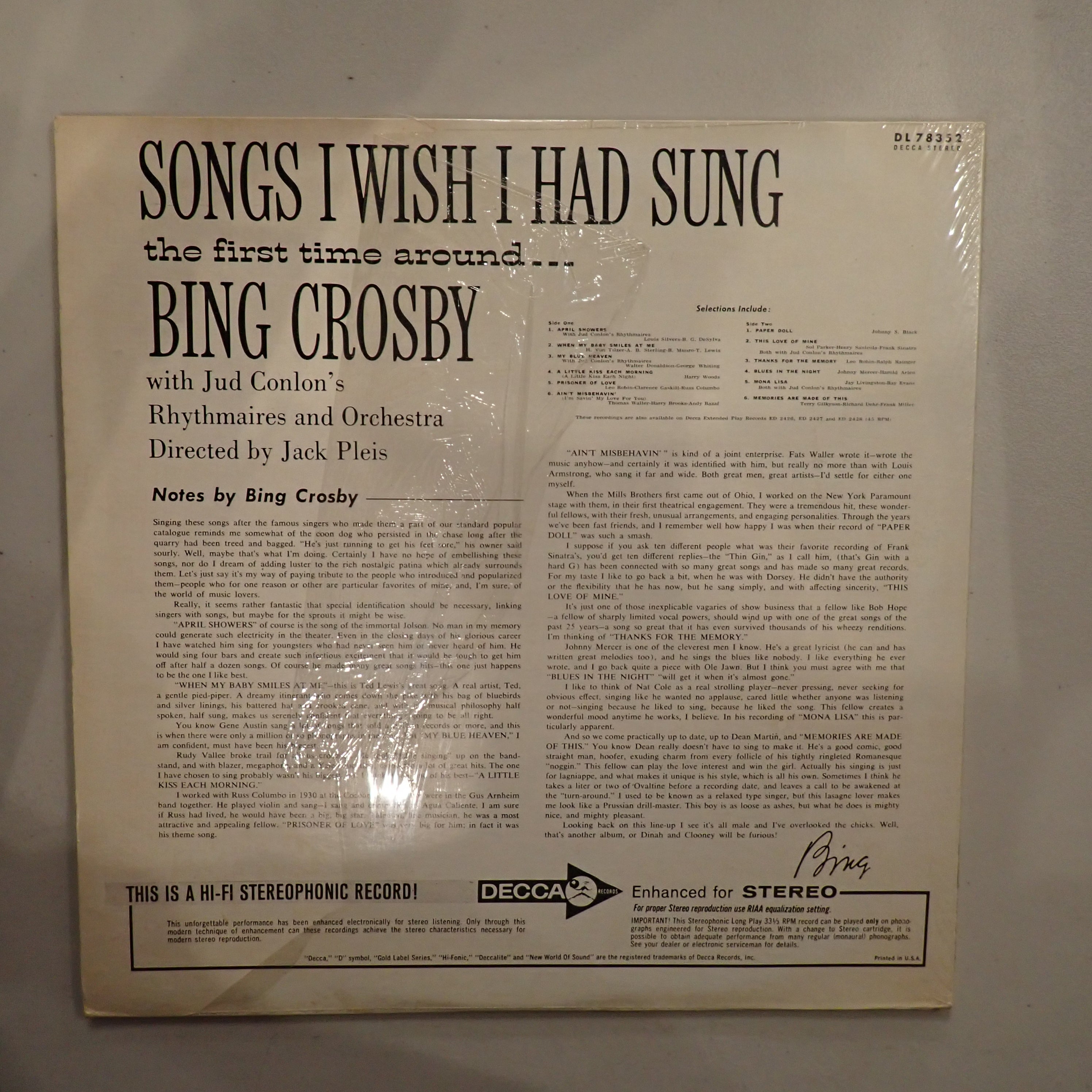 Bing Crosby With Jud Conlon's Rhythmaires And Orchestra – Songs I Wish I Had Sung