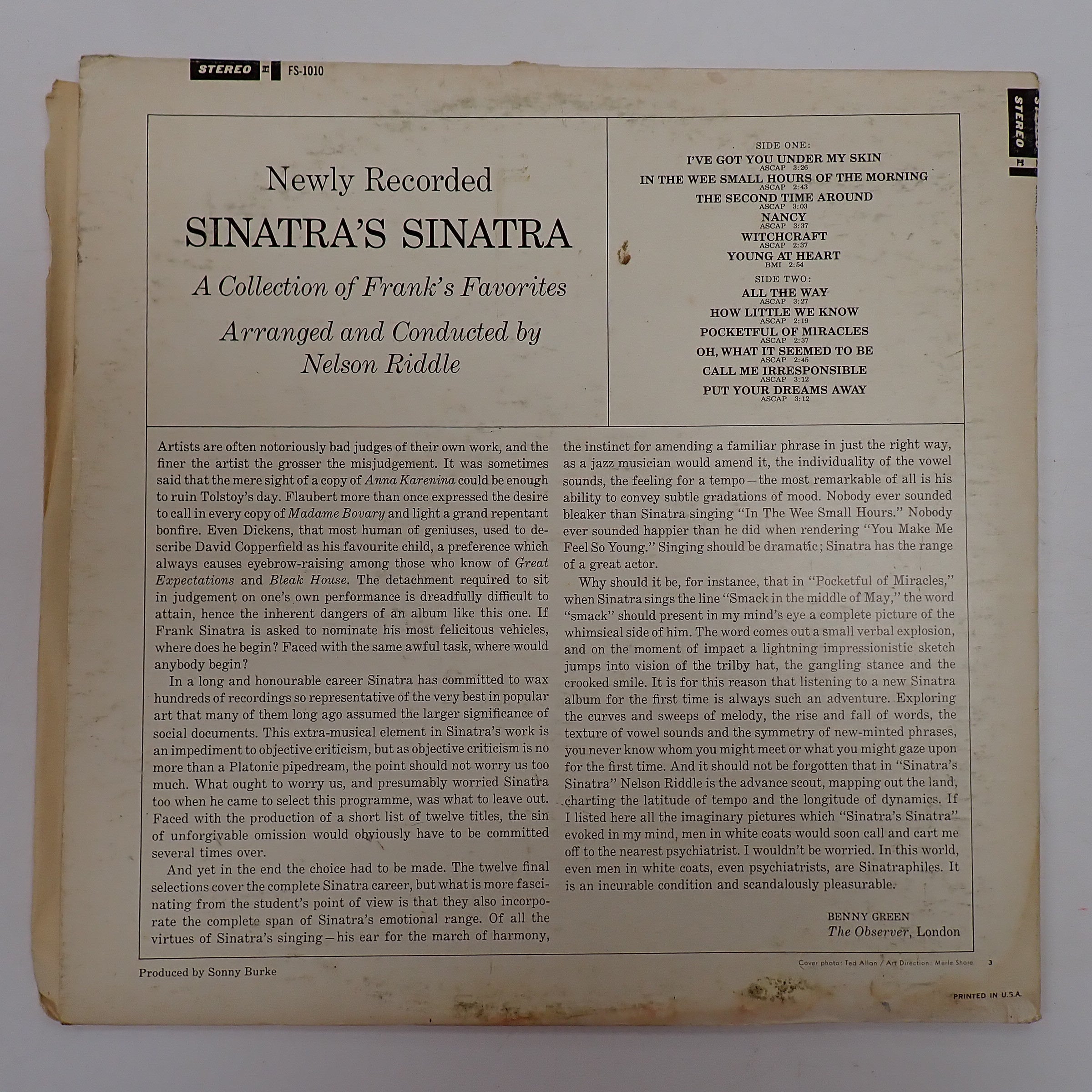 Frank Sinatra – Sinatra's Sinatra A Collection Of Frank's Favorites - Vinyl [Pre-Owned]