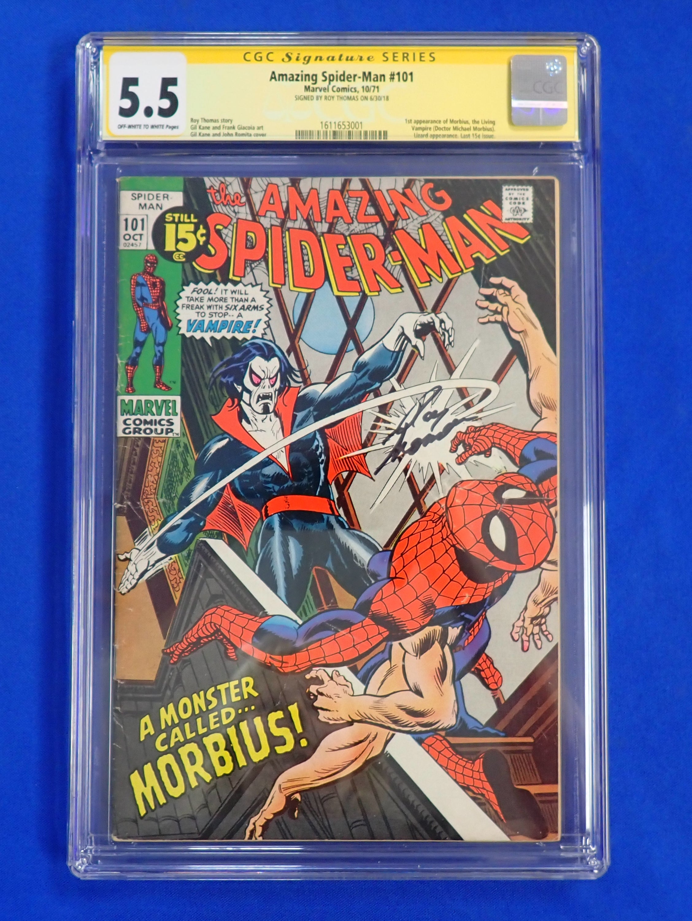 Amazing Spider-Man (1971) - CGC Grade 5.5 - SIGNED by Roy Thomas - 1st Morbius