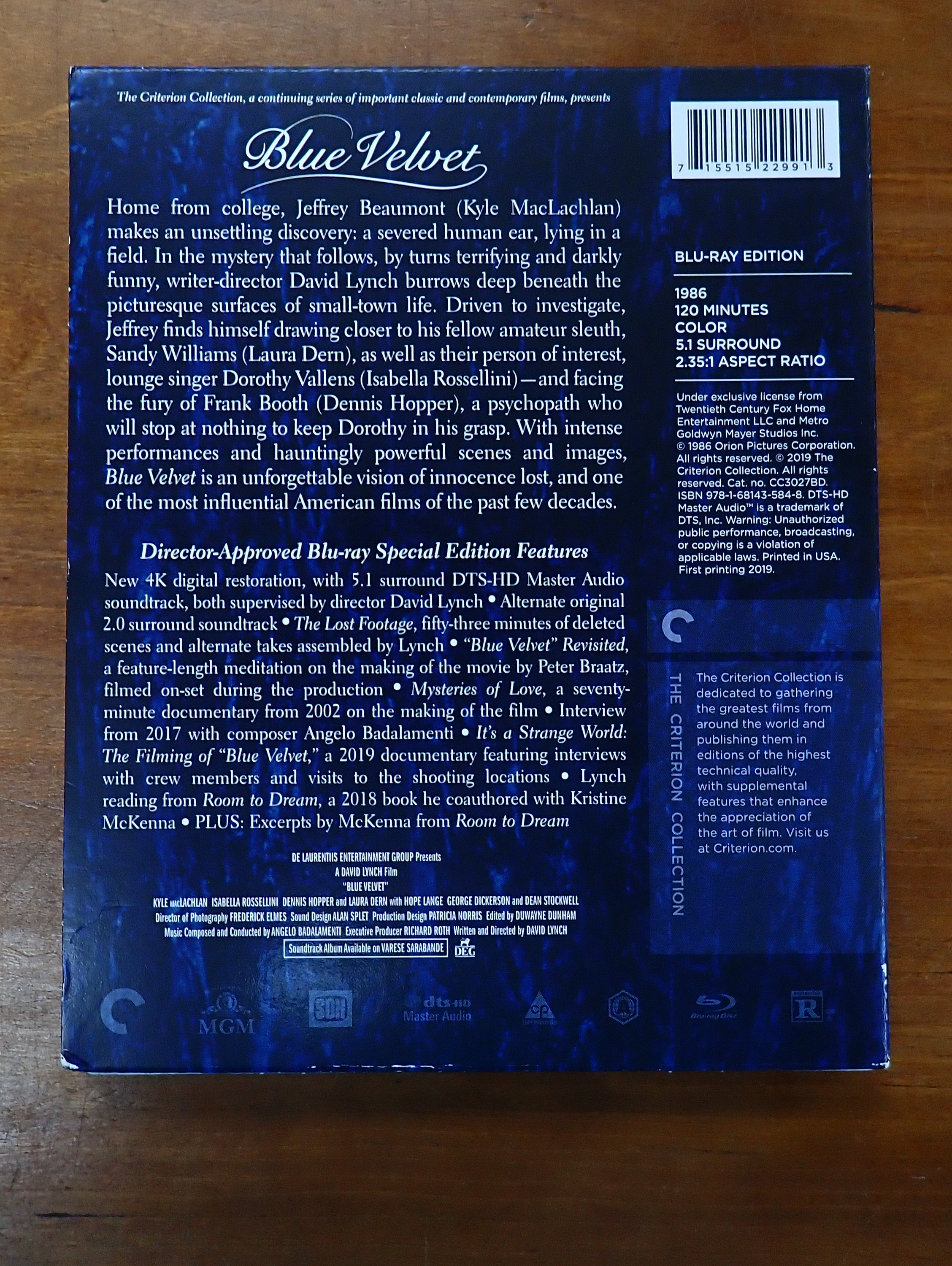 Blue Velvet Criterion Collection Blu-Ray