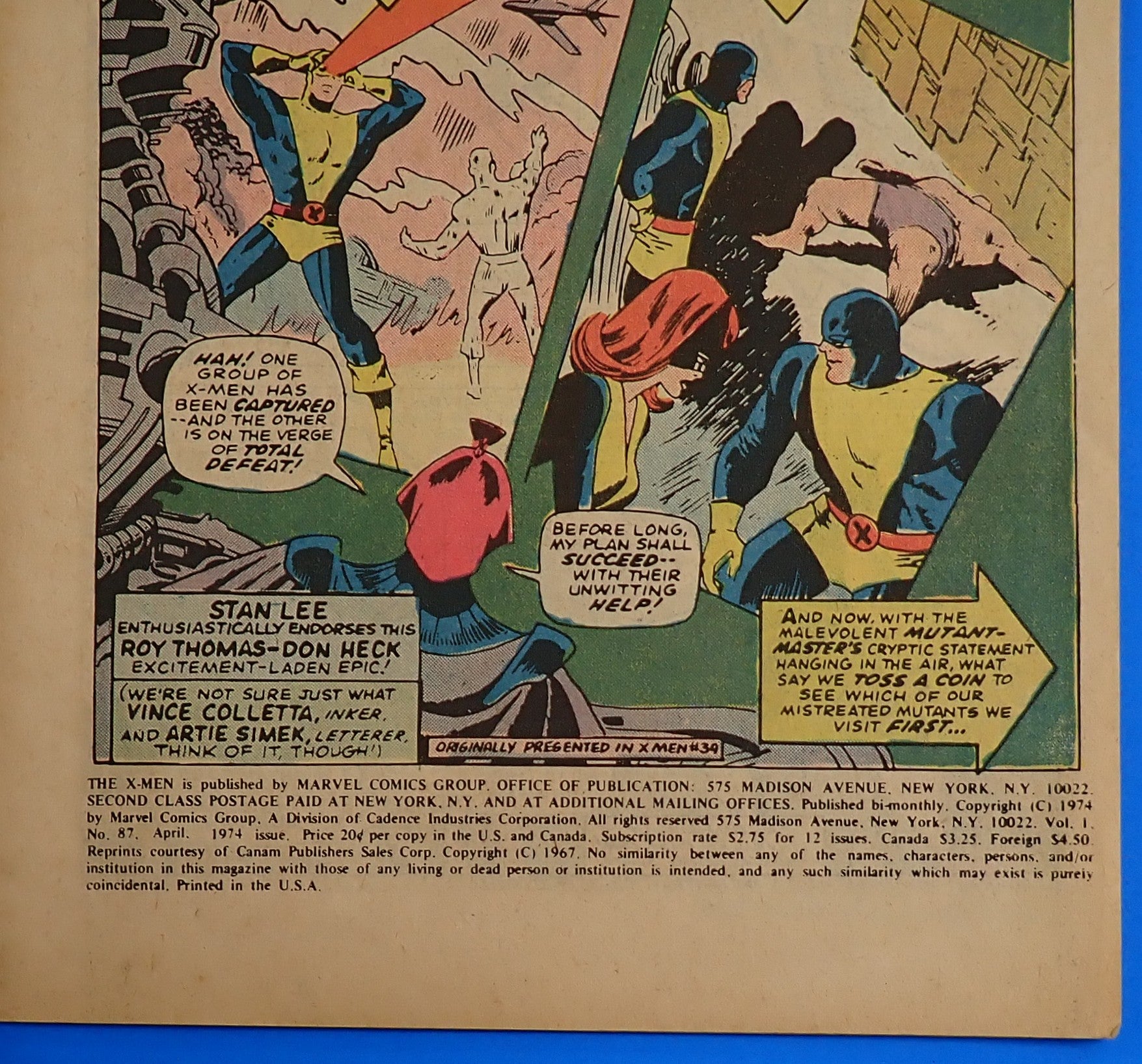 X-Men #87 (1974) - VG/VG+ (4.0-4.5) - Reprint Issue #39