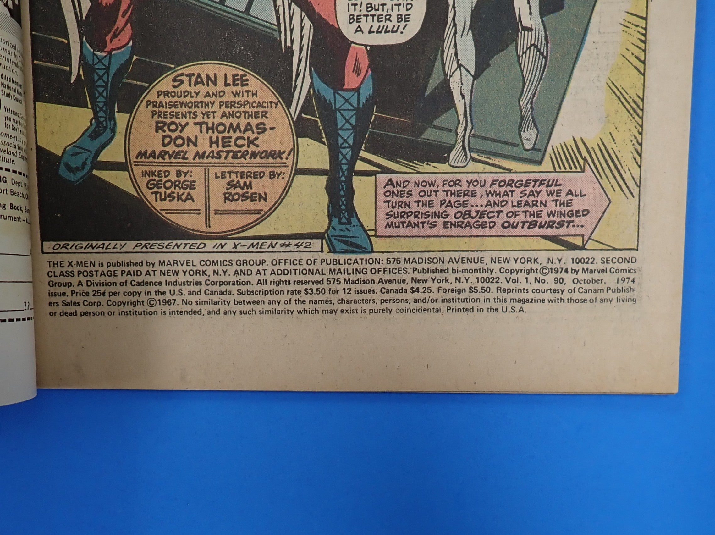 X-Men #90 (1974) - VG+/FN (4.5-5.0) - Reprints Issue #42